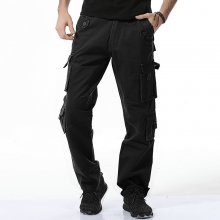 Pleated Military Cargo Pants Multi Pocket Black